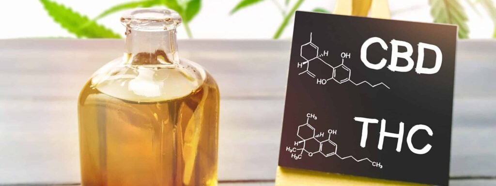 Cannabis,Oil,In,Glass,Bottle,And,Chalkboard,With,Molecule,Drawing