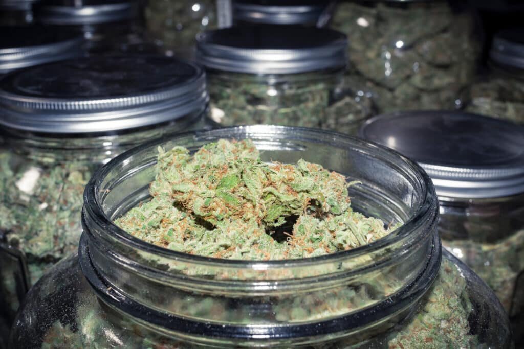 Cannabis,Dispensary,Marijuana,Product,In,Glass,Jar